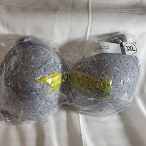 3XL Grey‎ Floral Cotton Bra Soft Cups Adjustable Straps Chest Lift Comfort